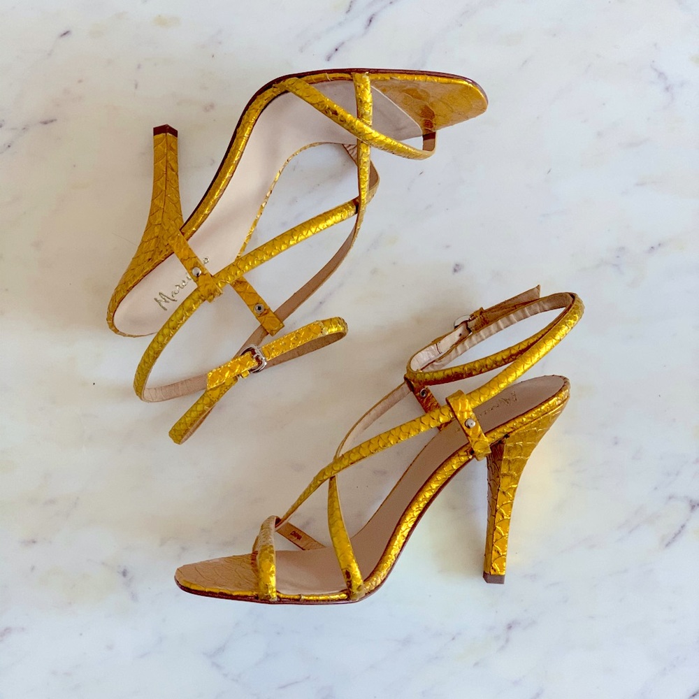 Marciano Crocodile Strapped Sandals, Gold
